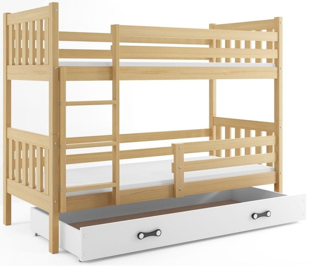 eoshop Poschodová posteľ CARINO 80x190 cm, borovica/biela (Voľba matraca: Penový matrac)